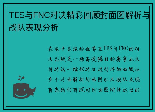 TES与FNC对决精彩回顾封面图解析与战队表现分析