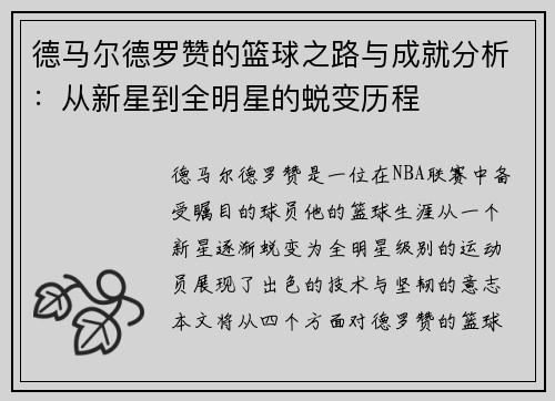 德马尔德罗赞的篮球之路与成就分析：从新星到全明星的蜕变历程