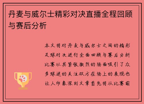 丹麦与威尔士精彩对决直播全程回顾与赛后分析